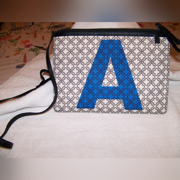 Brighton Black & White Convertible Crossbody / Purse with Blue A initial - Picture 1 of 6